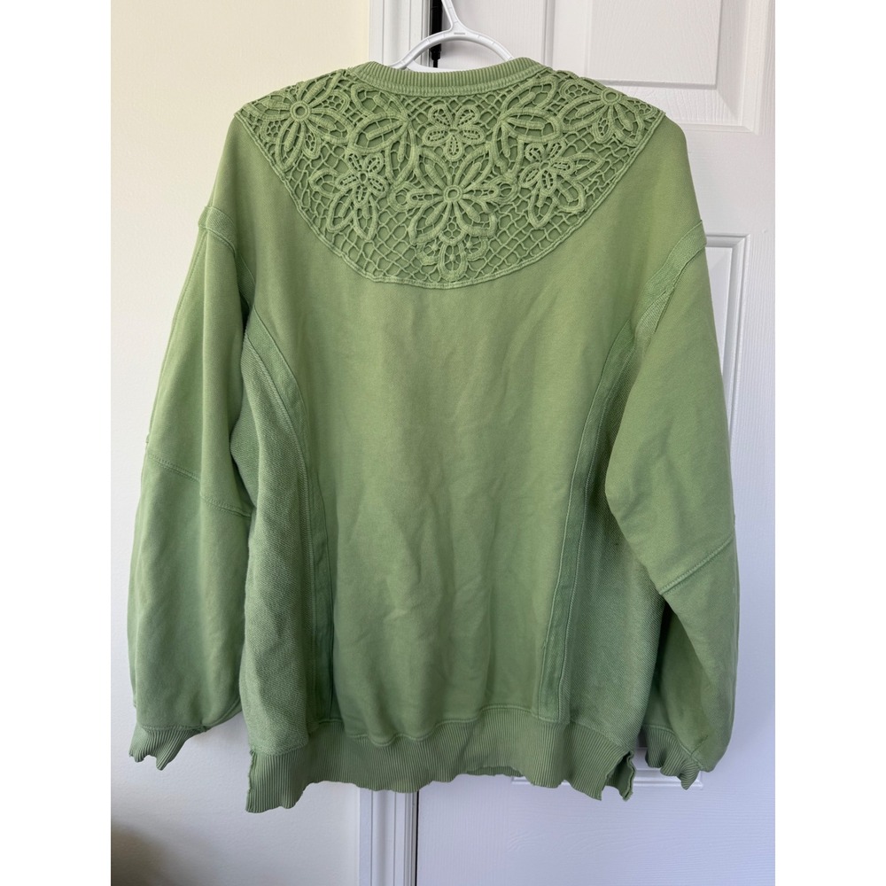 Aerie Women Green Oversized Crochet Lace Back Crewneck Sweatshirt XXS - Picture 3 of 5